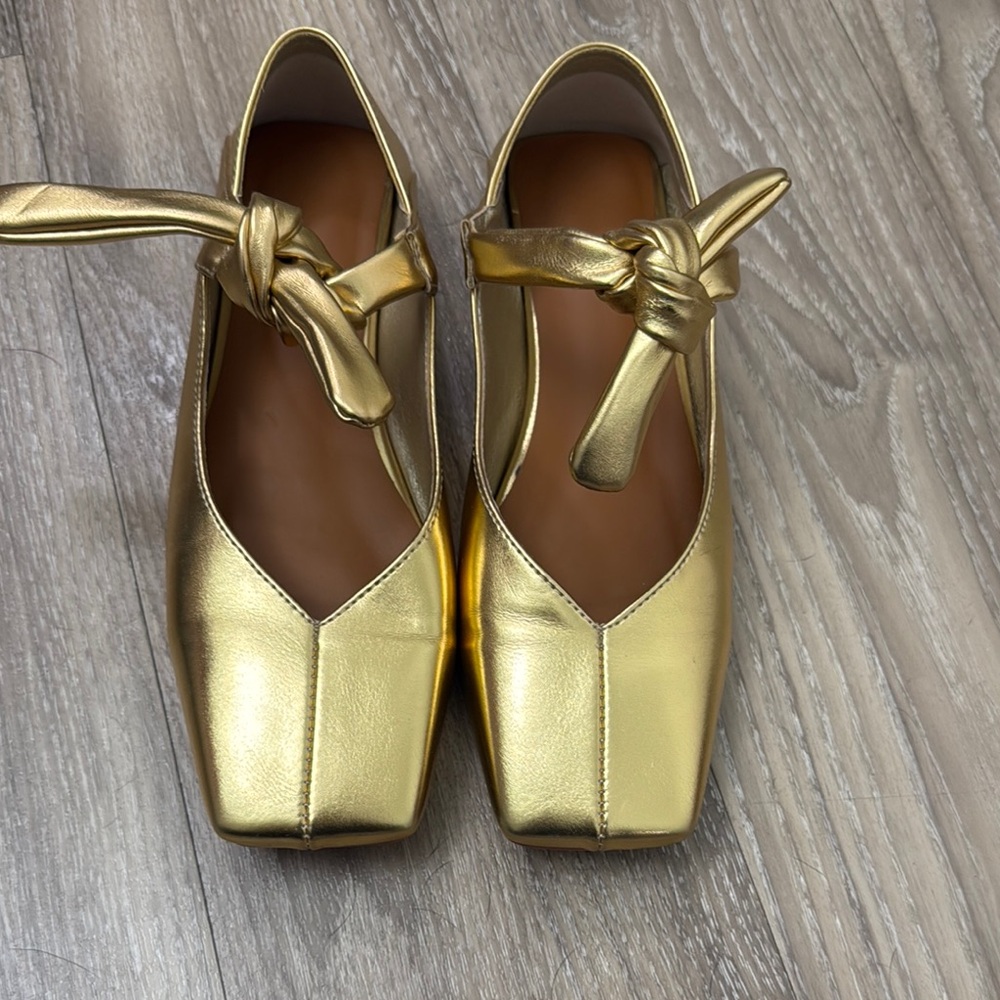 Gold Women's Square Toe Ballet Flats